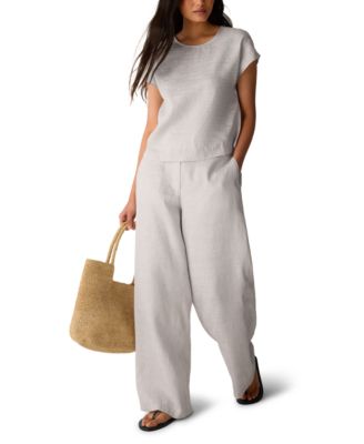 Women's & Plus Size Crinkle Round Neck Striped Square Top