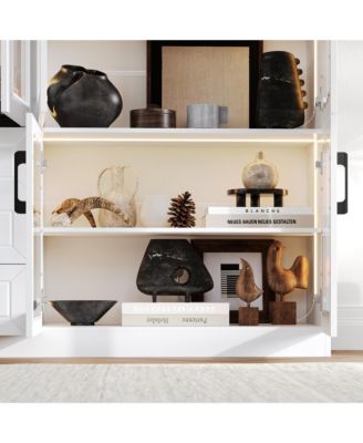 Modern 10-Shelf Accent Bookcase with Glass Doors, LED Lights