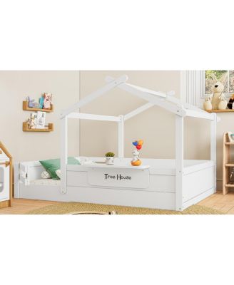 Full Size Floor Bed with Guardrails, Roof, Tray & Signboard