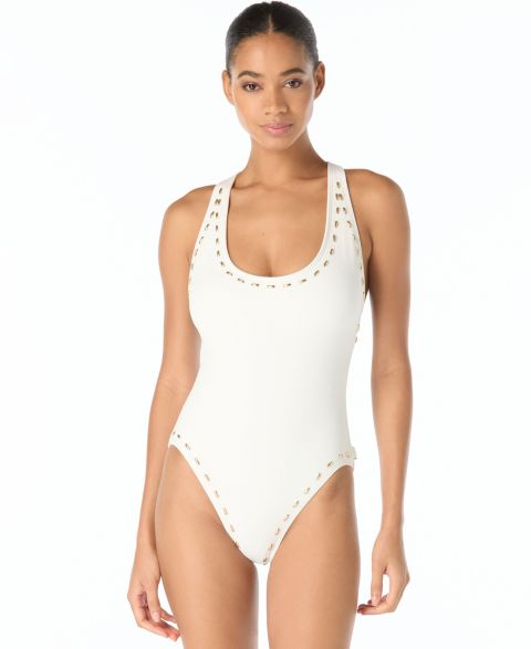 Женские купальники MICHAEL Michael Kors Michael Kors Women's Scoop Neck Racer Back One-Piece Swimsuit