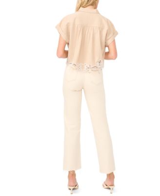 Women's Collared V-Neck Short-Sleeve Blouse