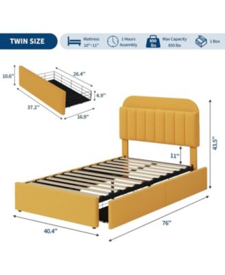 Twin Bed Frame Boucle Upholstered Storage Headboard 2 Drawers Shelf Noise Free Easy Build No Box Spring