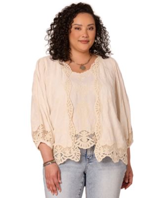 Plus Size Open-Front Crochet Crop Jacket