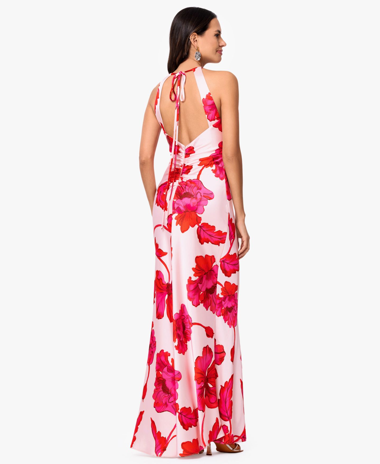 Женское платье XSCAPE Sleeveless Halter Neck Printed Long, цвет: Красный розовый — фото 4