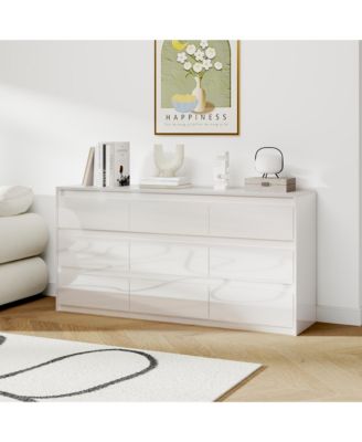 63" High Gloss 9 Drawer Dresser,Modern Bedroom Chest