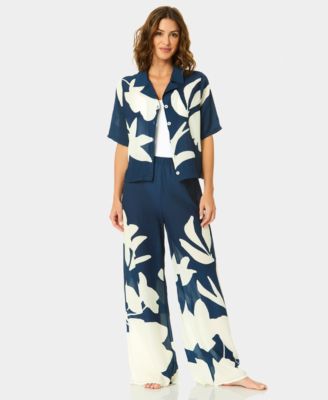 Women's Cabana Collared Neck Swim Cover-Up Shirt