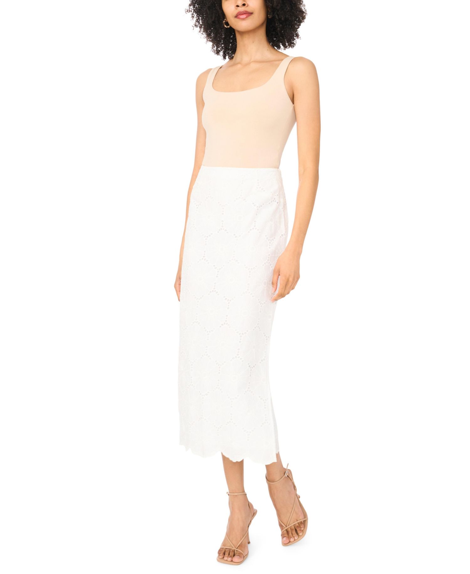 Women's Embroidered Scalloped Hem Midi Skirt