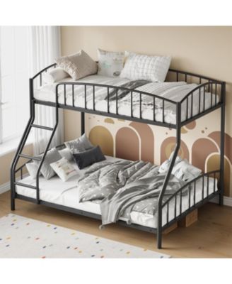 Bunk Bed  Over Full with Ladder and Arched Guardrail, Heavy Duty Bunkbeds Frame with Sturdy Steel Slats Support for Kids Boys Girls