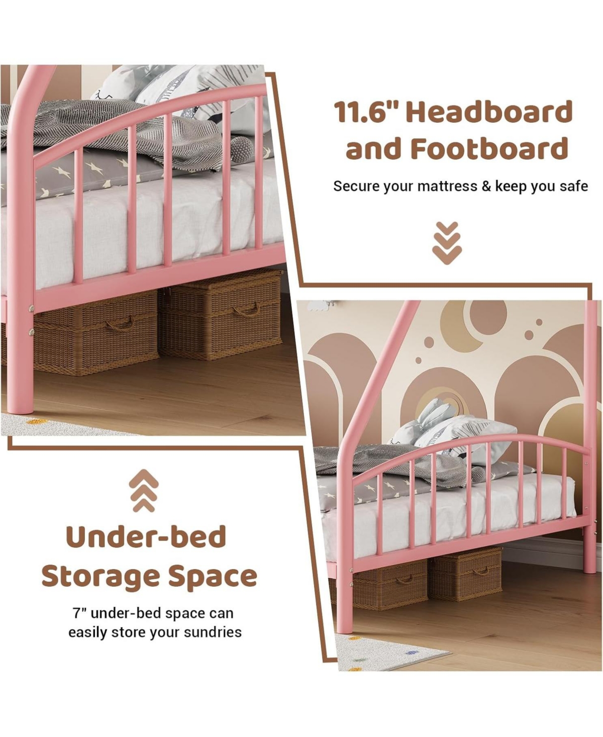 gaomon Bunk Bed Over Full with Ladder and Arched Guardrail, Heavy Duty Bunkbeds Frame Sturdy Steel Slats Support for Kids Boys Girls