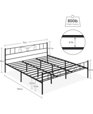 King Metal Platform Bed Frame With Headboard and Footboard Storage No Box Spring Mattress Support Simple Assembly