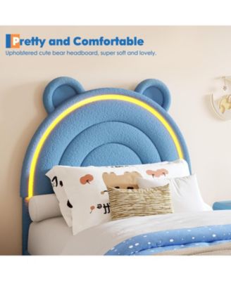 Velvet Bed Frame with LED Light Storage Drawer Upholstered Platform Bear Headboard Wood Slats No Box Spring