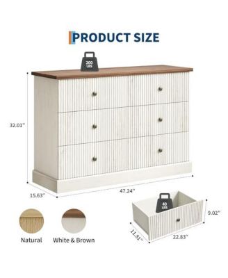 6 Drawer Dresser for Bedroom, Horizontal Chest of Drawers, Fluted Panel Wood Dresser