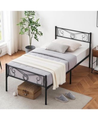 Twin Metal Platform Bed Frame With Headboard and Footboard Storage No Box Spring Mattress Support Modern Style