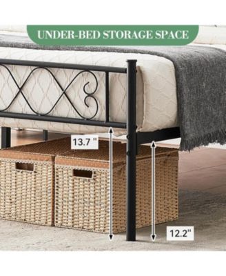 Queen Metal Platform Bed Frame With Headboard Storage Capacity Steel Slats Modern No Box Spring Easy Assembly