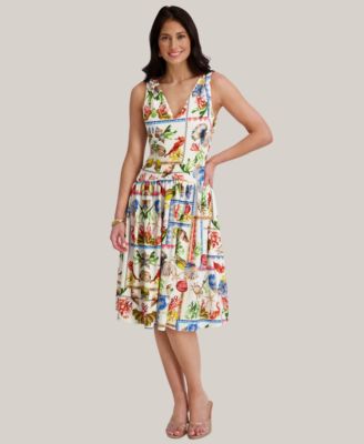 Women's Printed V-Neck Midi Dress