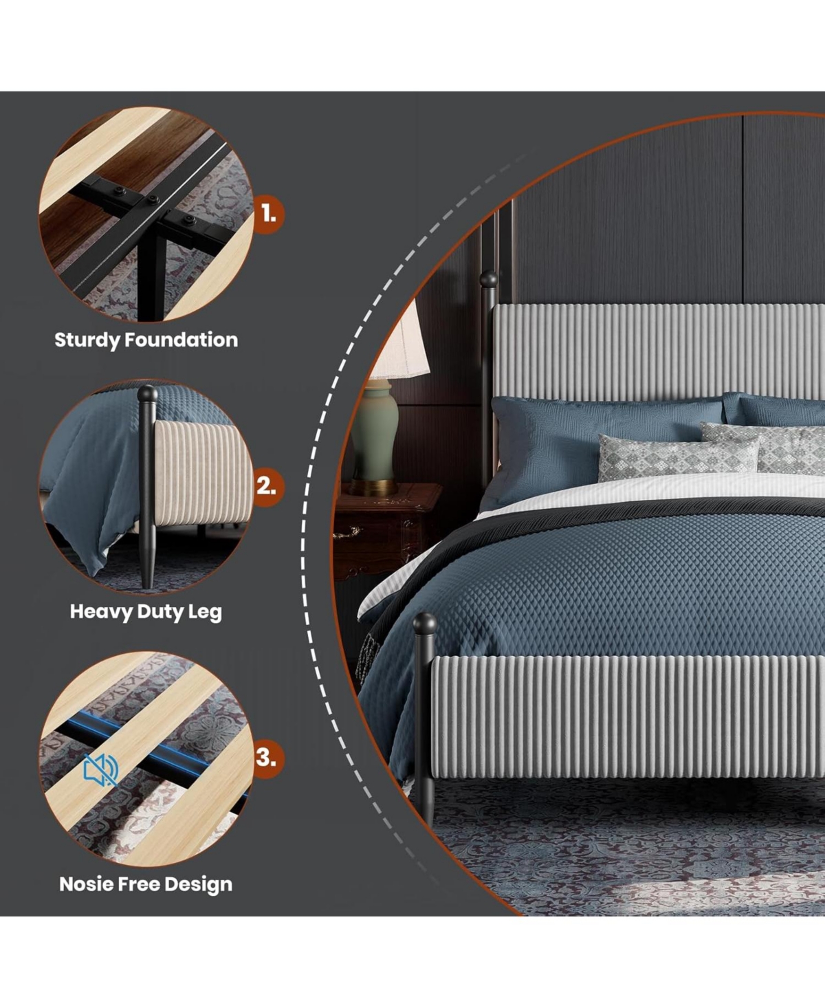 gaomon Upholstered Bed Frame - with Headboard, Soft Corduroy Fabric Platform Wooden Slats Support & Heavy Duty Feet