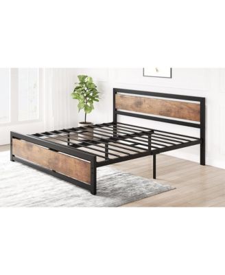  Bed Frame Industrial Platform With Headboard Easy Assembly Mattress Frame Retro Brown No Box Spring Needed