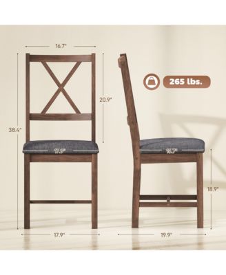 Farmhouse Wooden Dining Chairs Set of Fabric Kitchen Chairs