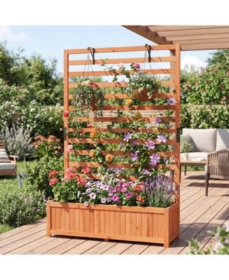 59 Inch Tall Wooden Raised Garden Bed with Trellis