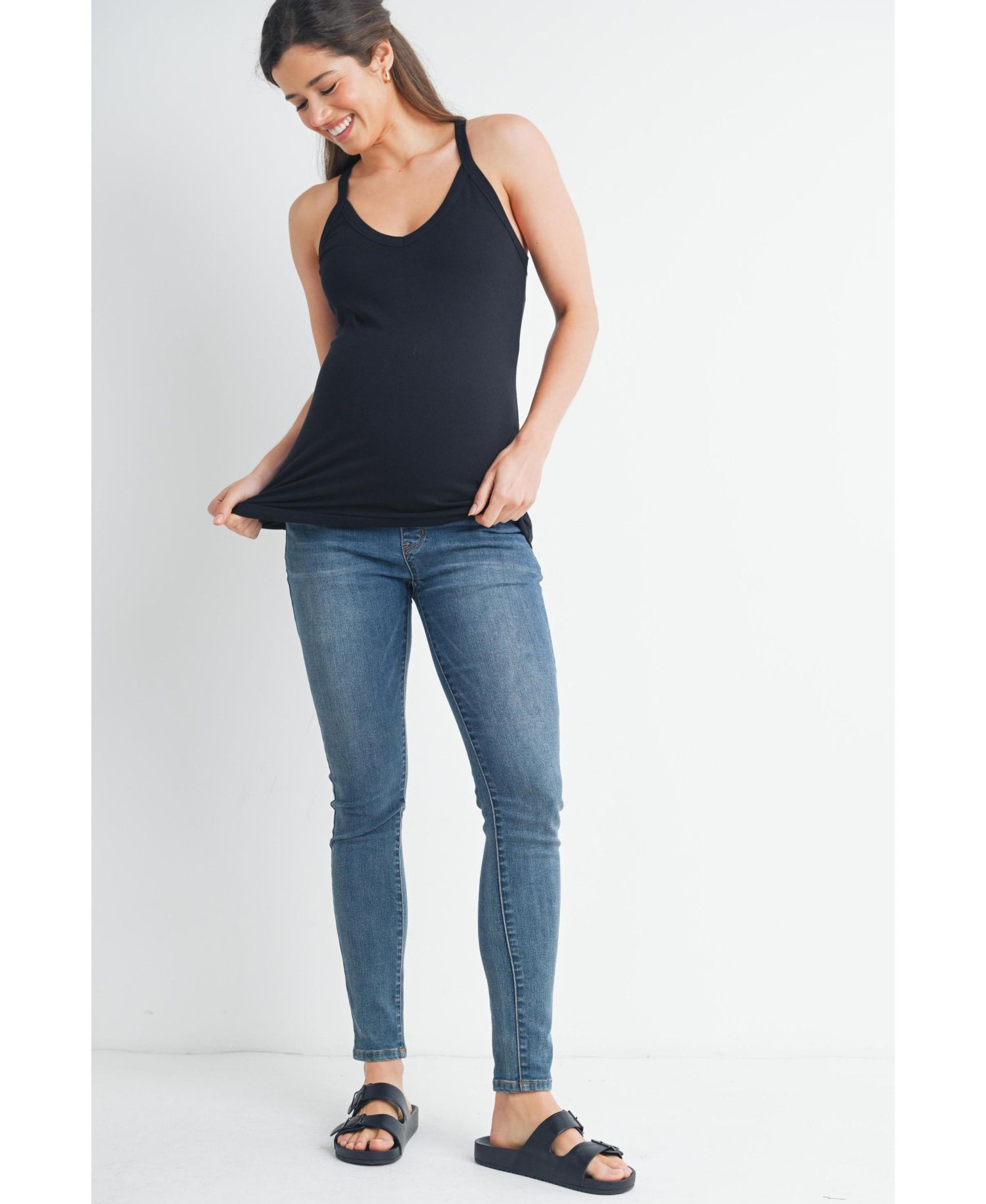 Maternity Sleeveless Ribbed V-Neck Racerback Tank Top