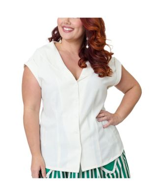 Plus Size 1960s Twill Sleeveless Blouse