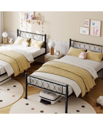 Twin XL Metal Bed Frame With Headboard Footboard Heart Shape Platform Easy Setup No Box Spring Needed