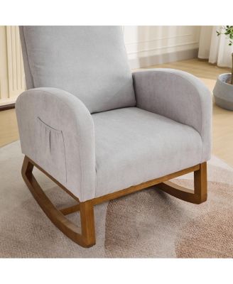 27.2"W Rocking Chair for Nursery, Polyester Glider with High Back & Side Pocket
