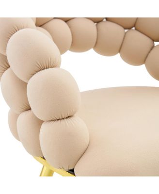 Set of 2 Beige Puffy Bubble Chairs with Gold Legs, Modern Accent Chairs