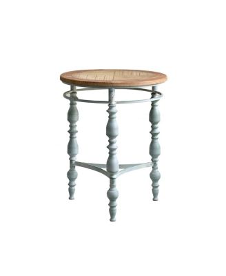   Rustic Wooden Carved Coffee Table, Round End Table For Living Room