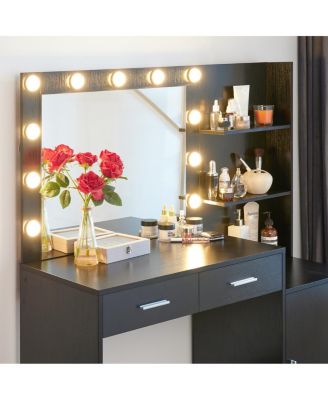 Vanity Desk with Mirror, Lights, 2 Drawers & Organizer