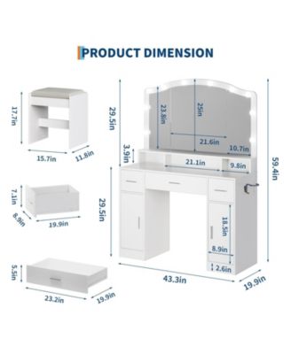 Makeup Vanity Desk with LED Lighted Mirror, 5 Drawers and Power Strip