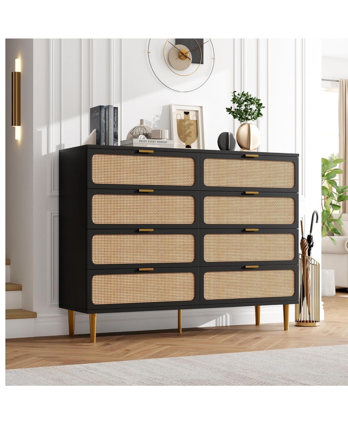 gaomon Rattan 8 Drawer Dresser Tall Modern Closet Deep Storage