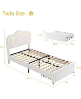  Smart Led Bed Frame Faux Leather Headboard Platform Kids Wooden Slats No Box Spring  With Drawer