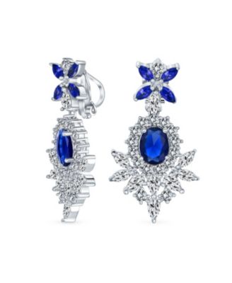 Cocktail Leaf Motif Cubic Zirconia Black White Blue CZ Chandelier Clip-On Earrings