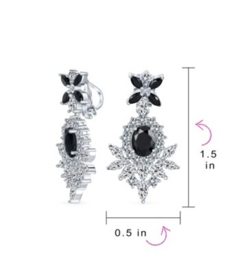 Cocktail Leaf Motif Cubic Zirconia Black White Blue CZ Chandelier Clip-On Earrings