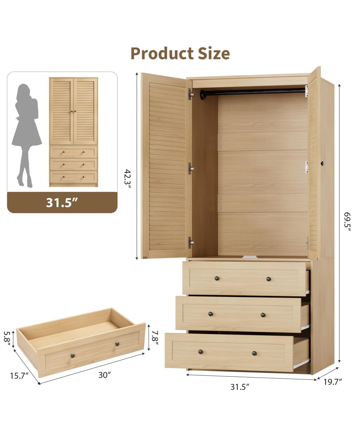 gaomon Armoire Wardrobe Closet with Drawers
