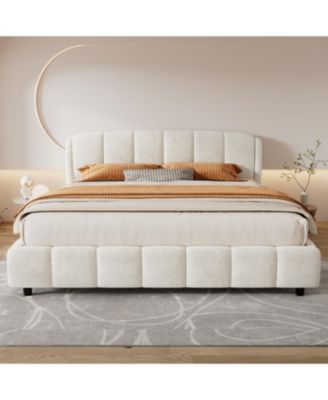 King Boucle Platform Bed with Curved Headboard