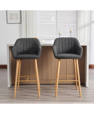 Streamdale  Furniture Modern Linen Bar Stools Set of 2 with Back & Armrest