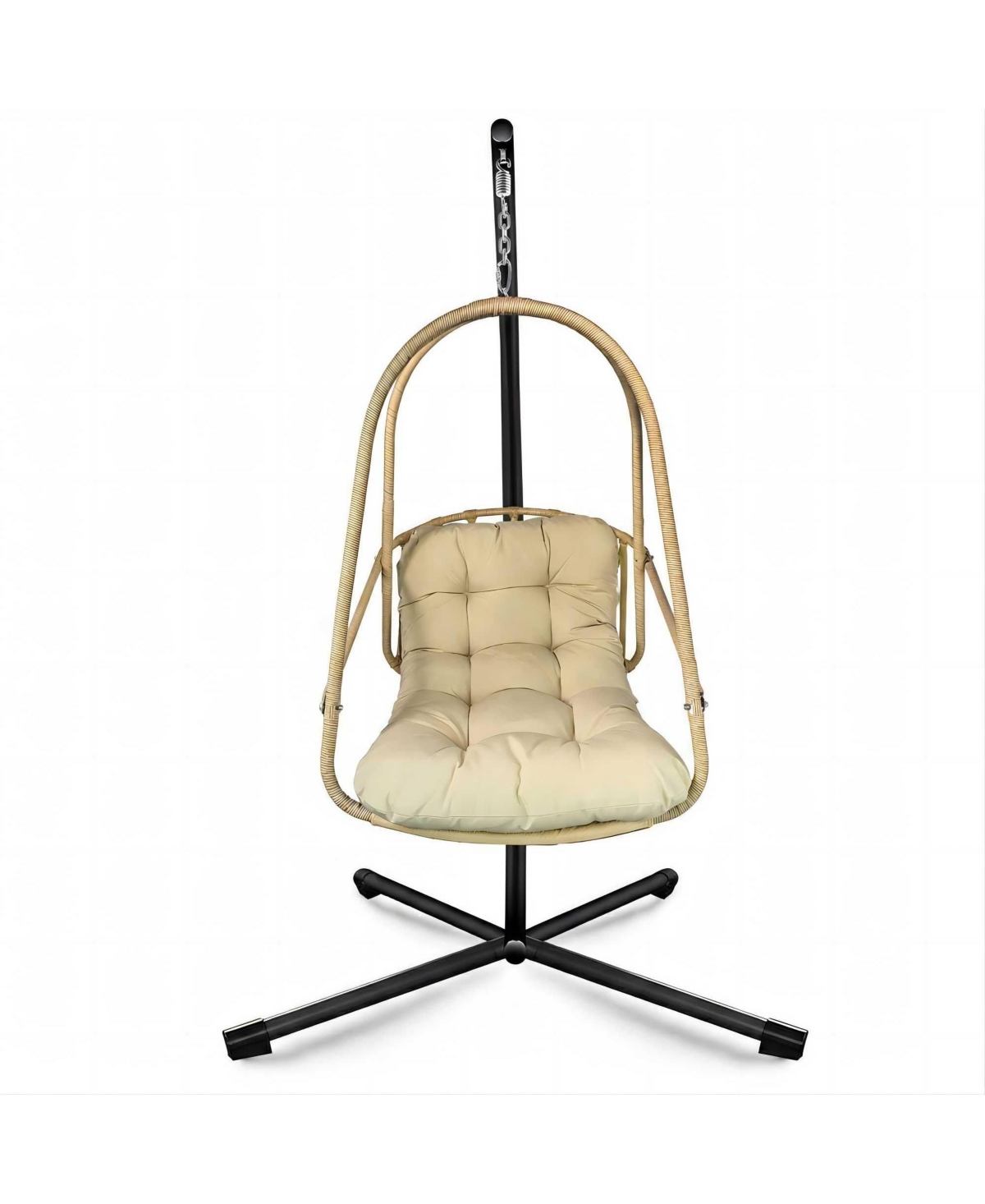 Clihome Swing Egg Chair with Stand Indoor Outdoor Wicker Rattan Patio Basket Hanging Chair - Brown