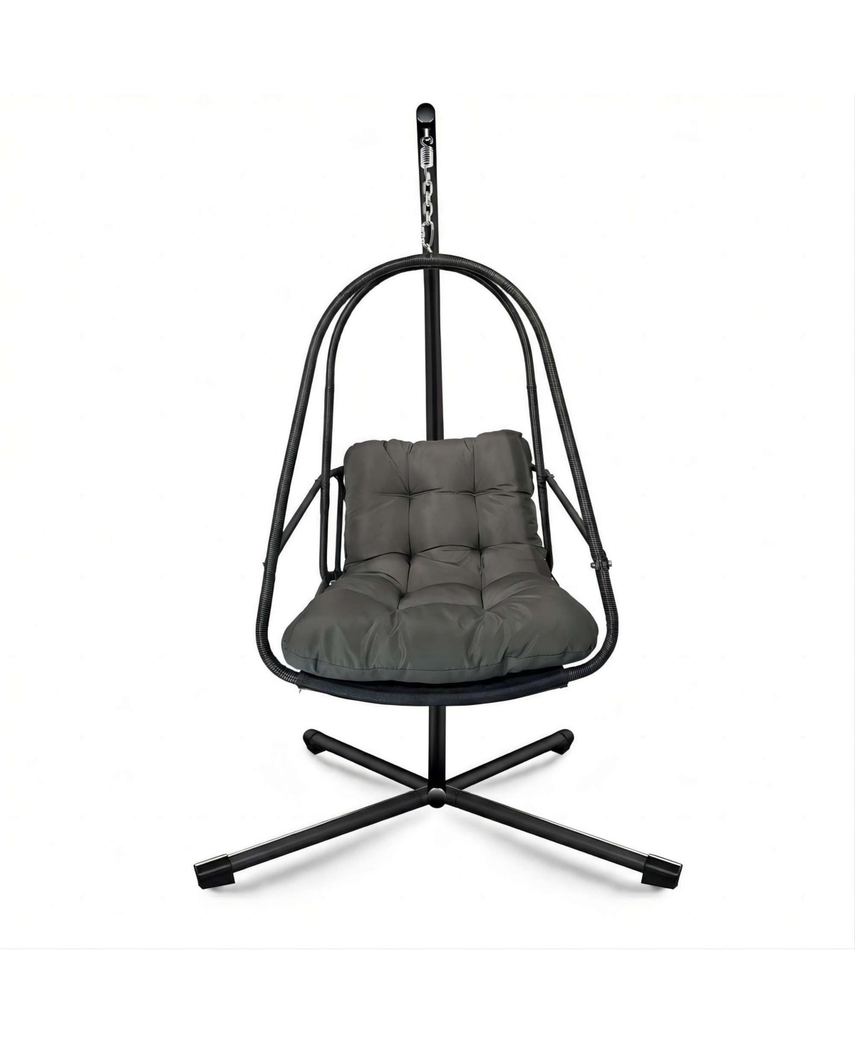 Clihome Swing Egg Chair with Stand Indoor Outdoor Wicker Rattan Patio Basket Hanging Chair - Dark brown