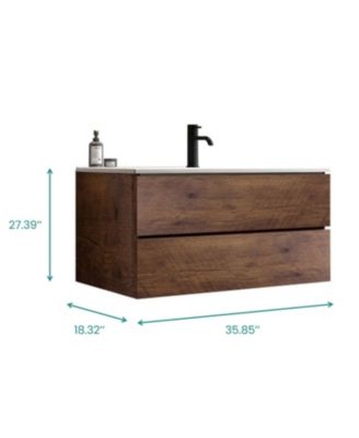 36" Walnut Wall-Mount Vanity w/ Ceramic Sink