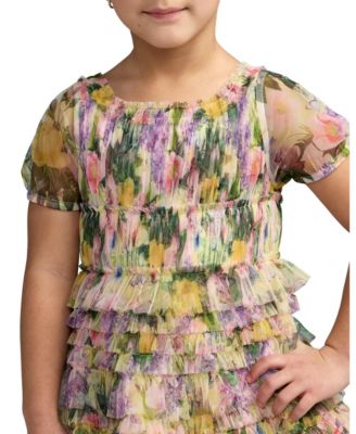 Big Girls Floral Scoop Neck Ruffle Dress