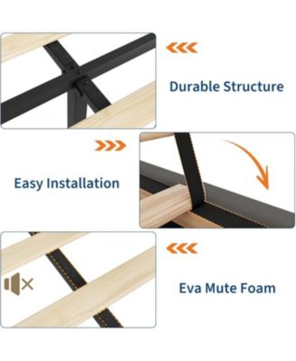 Queen Bed Frame with Storage Drawers Corduroy Upholstery Wingback Tufted Headboard No Box Spring Needed