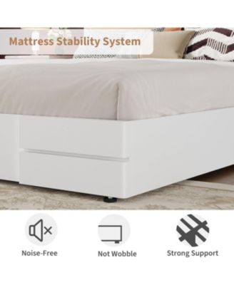 Queen Size Bed Frame Wood Platform Upholstered Fabric Headboard Wood Slat Support No Box Spring Easy