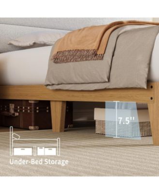 Boucle Bed Frame with LED Lights Charging 2 Storage Headboards No Box Spring Easy Assembly Noise Free