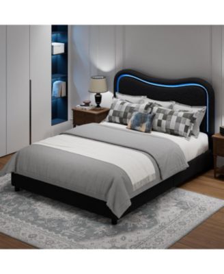  LED Bed Frame with 2 Drawers and Headboard Cute Upholstered Bed Storage Sturdy Platform No Box Spring