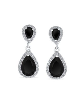 Classic Cocktail Pave Halo Cubic Zirconia CZ Double Solitaire Teardrop Dangle Earrings