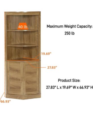 5-Tier Corner Cabinet, 66.9-Inch Tall Storage Cabinet with Fluted Doors & Open Shelves