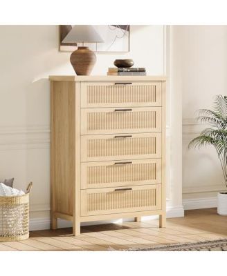 Fluted Dresser for Bedroom with 5 Drawers, 42.9 in Tall Chest of Large Drawers with Large Clothes Storage Cabinet, Wood Dresser