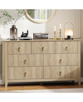 54" Wide Fluted Dresser, 7 Drawer Modern Wood Storage Chest for Bedroom, Living Room or Entryway